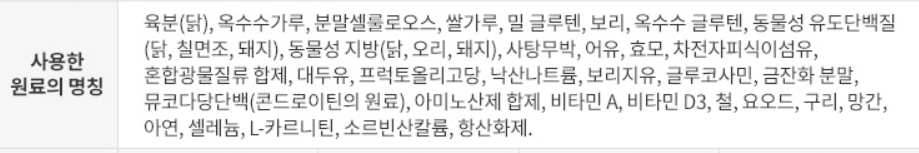로얄캐닌 "독 라이트웨이트 케어" 사용 원료