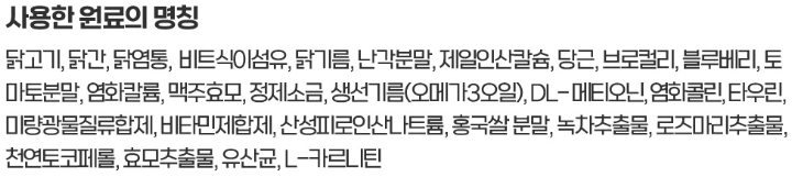 하림펫푸드 더리얼로우 캣 닭고기 어덜트 사용한 원료 명칭