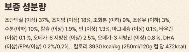 아카나 "하이프로틴 그래스랜드 캣" 성분표